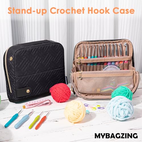 MYBAGZING Ergonomic Crochet Hook Set with Case 14 Sizes 2mm-10mmCrochet Kit - color: Black, size: Case (14 Crochet Hooks)