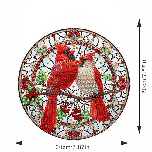STGLCR Diamond Painting Cardinal Ornament 5D Bird Wreath DIY Diamond Art Animal Handmade Pendant Mosaic Making Kits by Number Kits Home Decoration Pendant Single Sided Spot Drill Double Sided Pattern