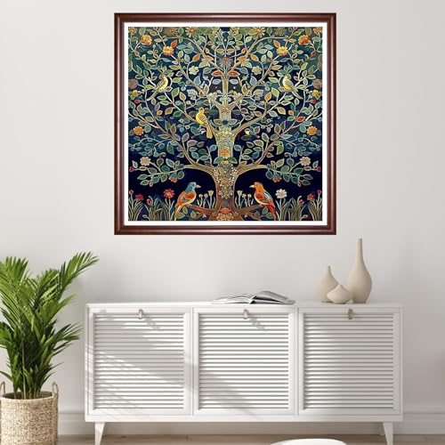 Redxing Stamped Cross Stitch Kits Full Range of Embroidery Starter Kits- Needlepoint Counted Cross Stitch Kits for Beginner Adults 11CT Printed Embroidery Kit-Tree of Life, Little Bird 18x18 inchs - color: DIYArtsKit06