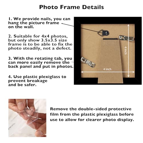 JCJMY 4x4 Picture Frame Black for Wall Hanging or Tabletop, Wall Mounting Horizontally or Vertically, 4 x 4 Wall Gallery Poster Photo Frame with Shatter Resistant Plexiglass, Black - color: Black, size: 4x4 inch
