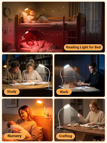 Clip on Lamp,10 RGB Colors+10 Brightness Bright Desk Lamp with Clamp Light - color: White