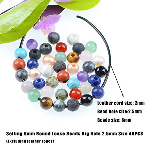 AD Beads Natural Gemstone 8mm Round Loose Beads Big Hole 2.5mm Sized 40pcs (Mixed Colour) - color: Mixed Colour