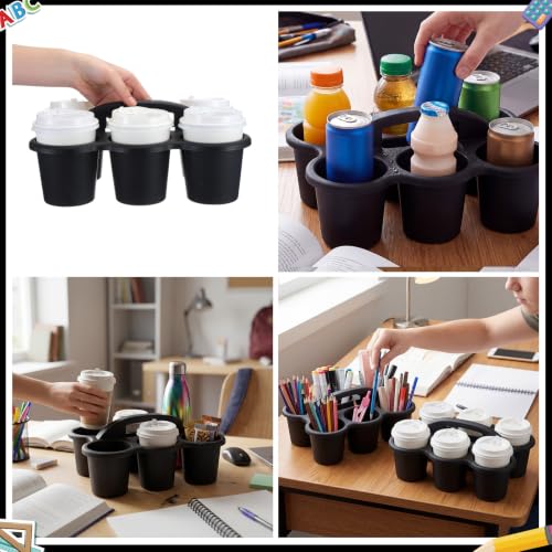 6 Pack 6 Cup Caddy for Classroom Plastic Round Desk Table Caddy, Black - color: Black