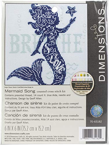 Dimensions Mermaid Counted Cross Stitch Kit for Beginners, 14 Count Light Blue Aida, 6''X6'' - color: Mermaid