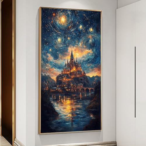 JATOK Diamond Painting Kit for Adults, Magical Castle, 27.5 x 15.7 in - color: Orange