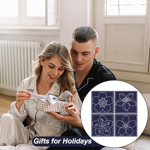 FREEBLOSS 4 Set Sashiko Coasters DIY Kit with Instructions Cherry Blossom