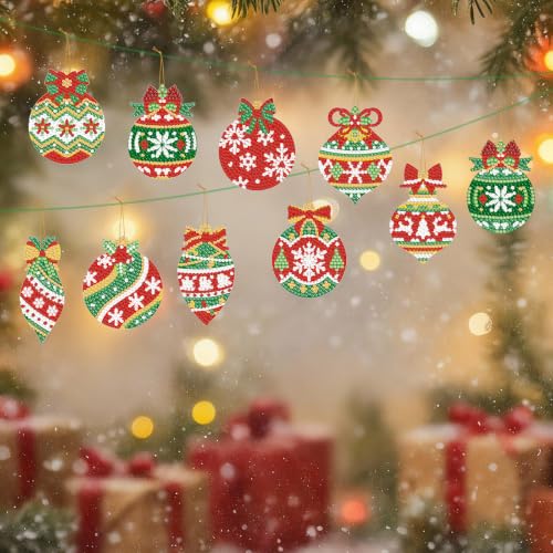 Realspring 20 Pcs Christmas Diamond Art Ornament 5d Ball Onion Finial Shape - style: Vintage