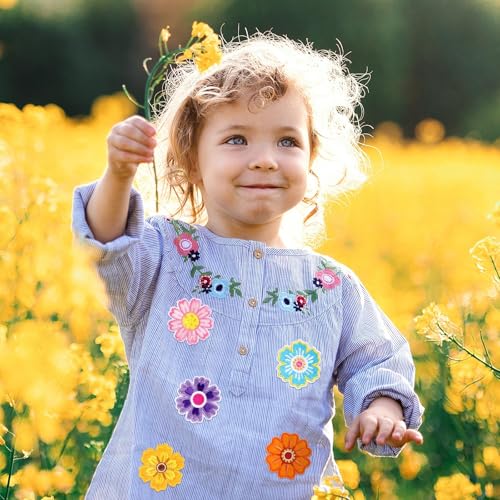 AUGSUN 36pcs Flower Iron on Patches Colorful Floral Sew Applique - style: Floral