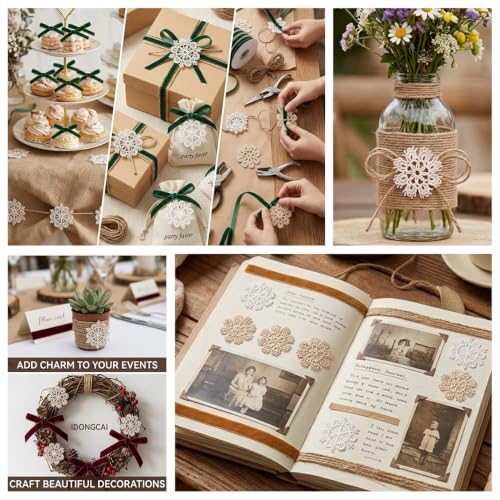 IDONGCAI Velvet Ribbon, Jute Twine & Lace Snowflake Craft Kit - color: Mix colors