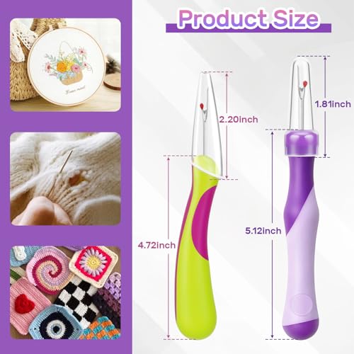 2PCS Seam Rippers,Sewing Stitch Ripper,Thread Cutter Picker Tool,Remover Stitch Tool,Sewing Accessories and Tools for Hand Sewing Knitting Cross-Stitch Embroidery Thread Removal (Green + Purple)