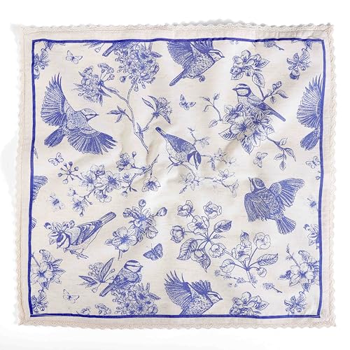 FINGERCRAFT Lace Cloth Napkins, Cotton Linen, 4 Pack, 20x20 Inch,Toile - color: Toile, size: 20" x 20" (Set of 4)