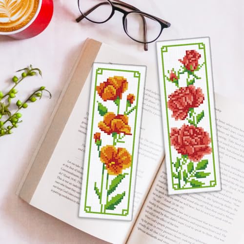 ORIGACH 6 Set Floral Magnolia Rose Cross Stitch Bookmark Kit for Beginner - style: Floral