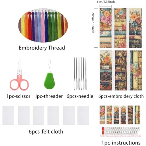 niurenmaoyi 6 Pack Abstract Bookmark Stamped Cross Stitch Kits for Beginner - color: Cross Stitch Kits0512-04