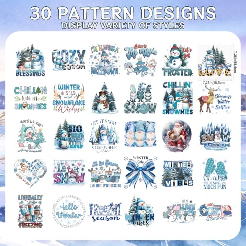 30Pcs Winter Snowman Dtf Transfers Ready to Press Iron on Transfer - color: Winter Snowman251