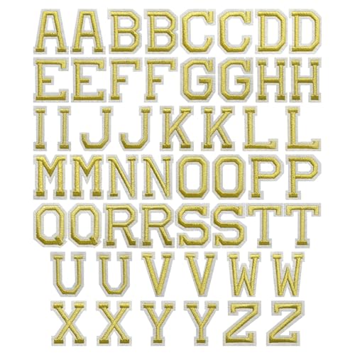 J.CARP 52Pcs Gold Alphabet A to Z Patches, Iron on Sew on Letters for Clothing, Hats, Shoes, Backpacks, Handbags, Jeans, Jackets etc. - color: 52pcs, Gold