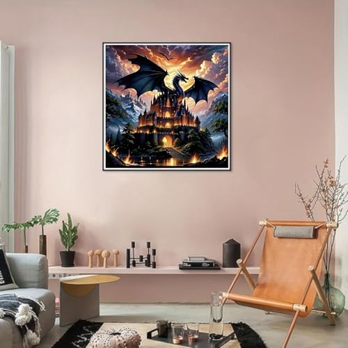 Dragon Stamped Cross Stitch Kits for Beginners Adults, Castle Dimensions Needlepoint Art Crafts,Counted Cross Stitch Kits Embroidery Kits for Beginners Adults for Home Decor 13.8X13.8inch - color: Cross Stitch-1011-10