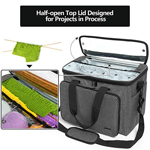 Teamoy Knitting Bag, Yarn Storage Organizer Crochet Bag Tote, Gray - color: Gray