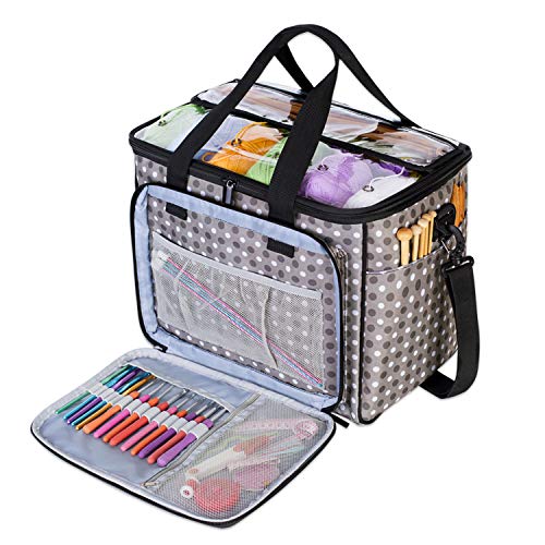 Teamoy Knitting Bag, Yarn Storage Organizer Crochet Bag Tote, Gray Dots - color: Gray Dots