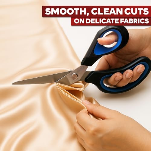XFasten Sewing Scissors for Fabric Cutting Blue 9.5 Inch Professional Fabric Scissors Sewing | Heavy duty and Large - color: Blue