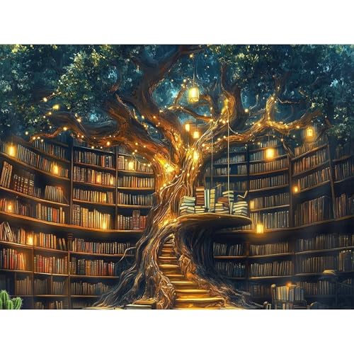 Bookstore Stamped Cross Stitch Kits for Adults -Tree House Embroidery Kits for Beginners Adults,11 CT Patterns Dimensions Counted Cross Stitch Kits for Adults Arts Craft 12x16 inch - color: Cross stitch-8
