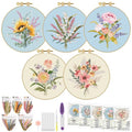 ERKOON Embroidery Kit for Beginners, 5 Sets Flower Cross Stitch Set for Adults Include Embroidery Cloth Hoops Threads for Craft Lover Hand Stitch with Skill Techniques (Bouquet) - color: Bouquet