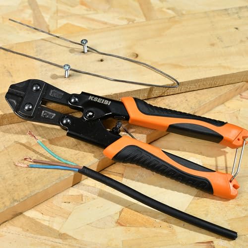 KSEIBI 141610 Mini Bolt Cutters 8 inch - Spring Loaded, CR-V Steel, Sharpened Cutting Edge, Wire Cutter, Snips Clippers, One Hand Operation, Small and Portable Design with Soft Grip Anti-Slip Handle - size: 8 Inch Mini Bolt Cutter