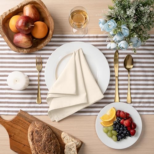 Blue Needles Solid Cloth Napkins 100% Cotton Set of 6-18 x 18 Inches - color: Cream, size: 18" x 18" (Set of 6)