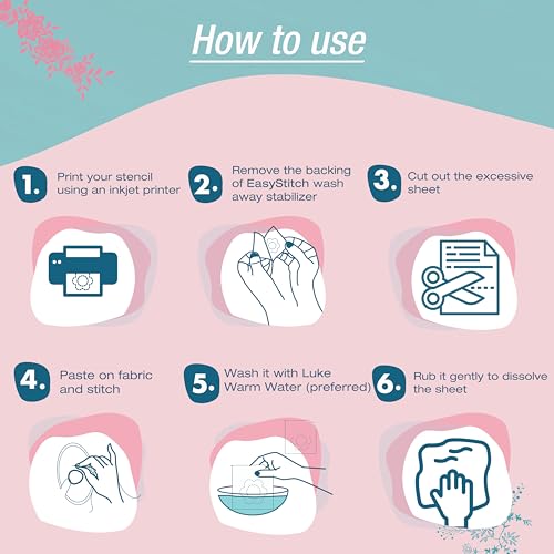 EasyStitchStudio 12 Pcs Stick n Stitch Embroidery Paper Sheets – 8.5” x 11” Water Soluble Stabilizer for Embroidery – Adhesive Stabilizer for Transferring Embroidery Patterns