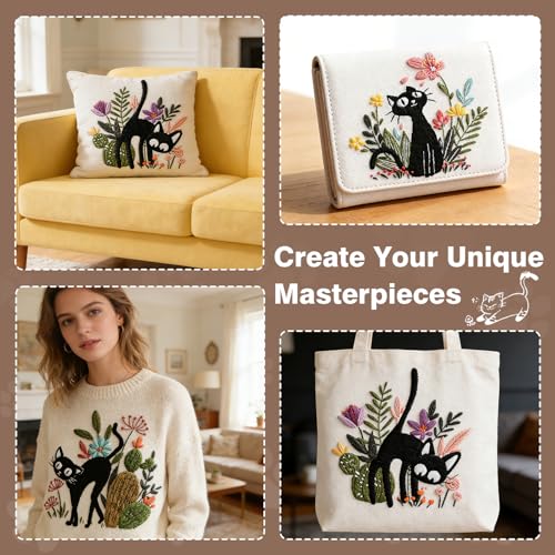 3 Pack Cat Embroidery Kits for Beginners Adults, Starter Cross Stitch Kit - color: Cat