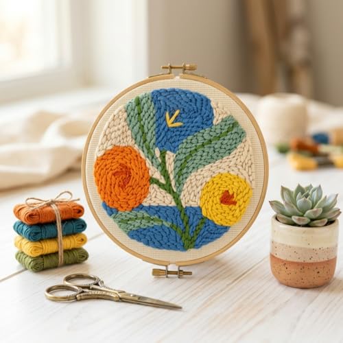 Meoe&heome Punch Needle Kit for Beginners, DIY Embroidery Set with 20+ Patterns(Tricolor Bloom) - color: Tricolor Bloom