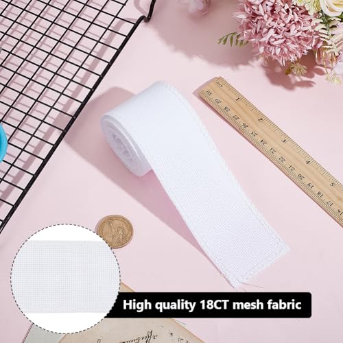 FREEBLOSS 2M 18CT Blank Cross Stitch Aida Fabric Cross Stitch Bookmarks Fabric Roll 5cm (2") Width Embroidery Cloth Embroidery Fabric for Bookmarks Making, White