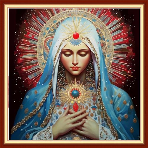 Findvoor Stamped Cross Stitch Kits for Beginners Full Range of Cross Stitching Embroidery Pattern for Adults, 11CT DIY Needlepoint Embroidery Starter Kits-Prayer Virgin Mary 17.7x17.7 inch - color: StampedKits 18