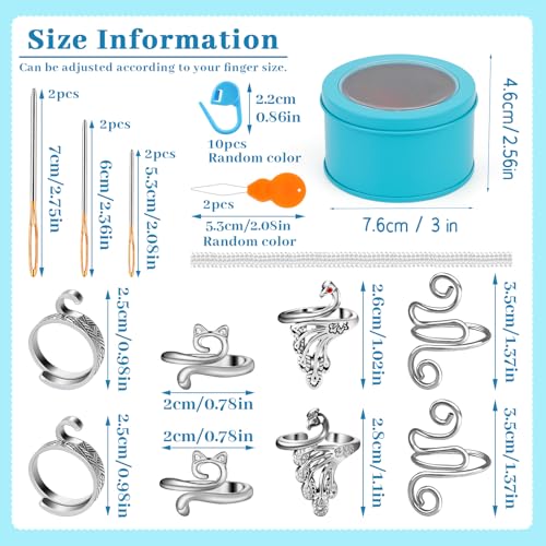 8 Pcs Crochet Ring, Adjustable Crochet Ring for Finger, Tension Rings - color: Silver - 8 Pcs