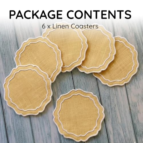 Linen Coasters for Drinks Set of 6, Butter - color: 1118 - Butter, size: 6 inches