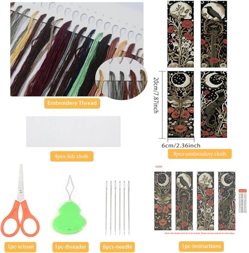 NEGEKFKX 4 Pcs Flower Cross Stitch Bookmark Kit for Adult Beginners - color: Cross stitch bookmark-6
