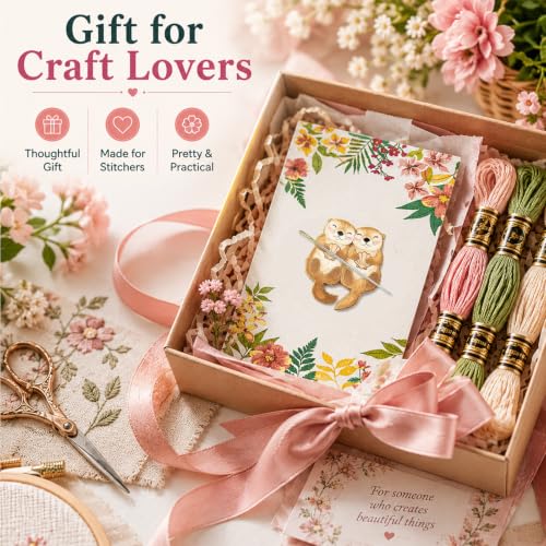 Needle Minder for Keeping Sewing & Embroidery Needles – Magnetic Needlepoint Holder, Cross Stitch Supplies – Secure & Decorative Needle Minders for Stitching & Crafting (Cute Otters)