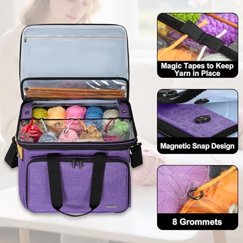 Teamoy Crochet Bag, Knitting Bag Yarn Storage Tote, Yarn Organizer, Purple - color: Purple