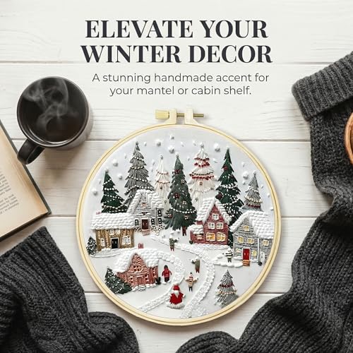 Huacan Embroidery Kit for Beginners Adults, Easy Needlepoint Kits for Adults with Stamped Embroidery Patterns. (Village) - style: Village