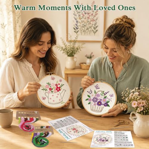 Louise Maelys 3 Pack Flower Pot & Basket Embroidery Kit for Beginners - color: Flower Pot