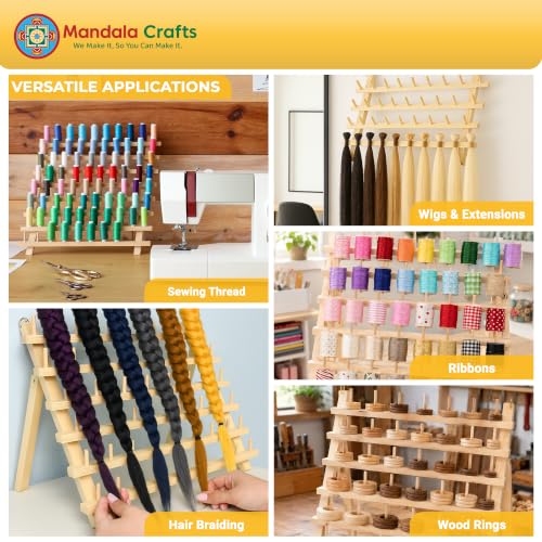 Mandala Crafts 60 Spool White Thread Rack Sewing Embroidery Thread Holders - color: White