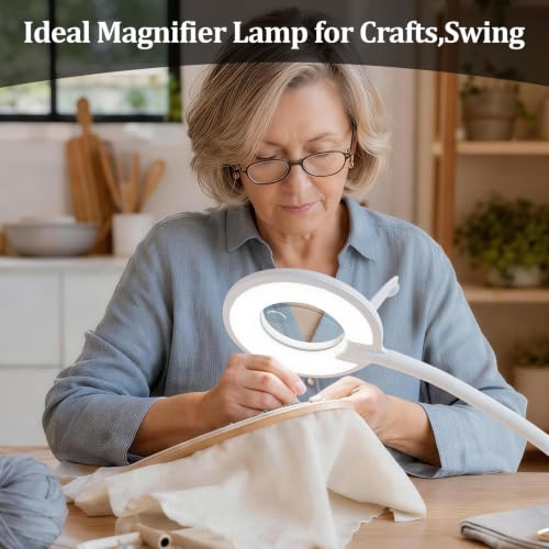 3X+6X Magnifying Glass with Light and Stand, Dimmable LED Magnifying Lamp - color: White