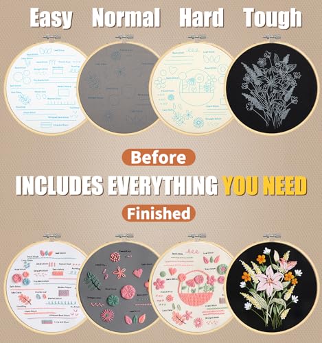 pindda Embroidery Kit for Beginners Adults, with Embroidery Patterns, Embroidery Hoop, Tools, Colorful Threads, Step by Step Instructions, Beginner-Friendly DIY Gift Hobbies for Women