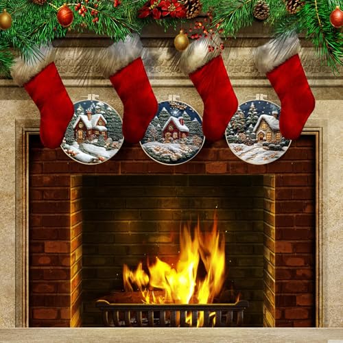 EOBTAIN 3 Pcs Winter Christmas Embroidery Kit for Beginners,Christmas Village Embroidery Starter Kit Green Xmas Tree Snow Scene Stamped Patterns with Hoop,Thread,Needles,Hand DIY Craft Kits for Adults - color: Green