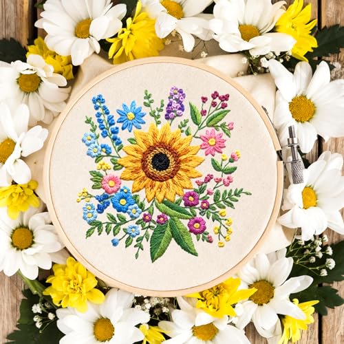 17 PCS Water Soluble Embroidery Patterns Sunflowers Bouquets Stick and Stitch Embroidery Patterns Wash Away Transfer Paper for Hand Sewing Lover Beginners