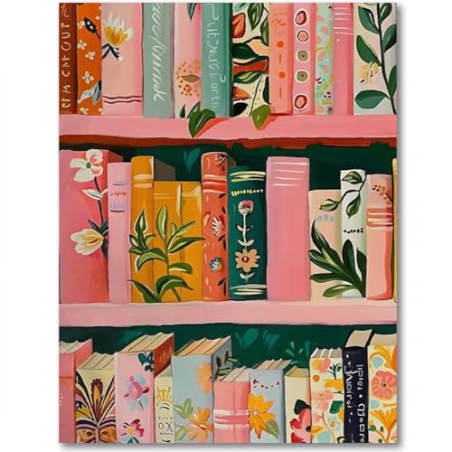 Tiwabb Pink Book Stamped Cross Stitch Kits for Adults Beginners - color: Pink Bookshelf