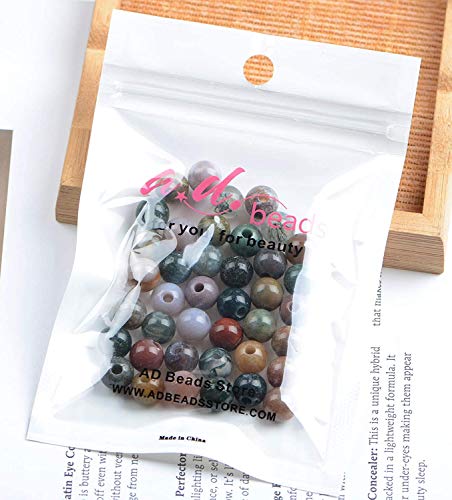 AD Beads Natural Gemstone 8mm Round Loose Beads Big Hole 2.5mm Sized 40pcs (Indian Agate) - color: Indian Agate