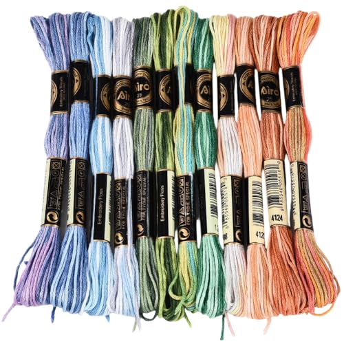 12 Skeins 105 Yards Cross Stitch Floss Variegated Friendship Bracelet String 6 Ply Polyester Colorful Gradient Embroidery Thread for Sewing Making Needlecraft Knitting Clothes Stitching DIY - color: Gradient Color