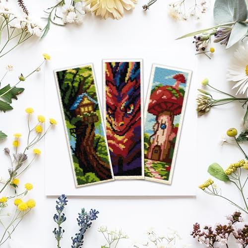 ACRNIGHEET 6 PCS Cross Stitch Bookmark Kit DIY Bookmarks Cross Stitch Kits Stamped Embroidery Bookmarks for Adults Beginners Fantasy Pattern Bookmarks with Instructions Hand Craft Gift, 7.87''x2.36'' - style: Classic
