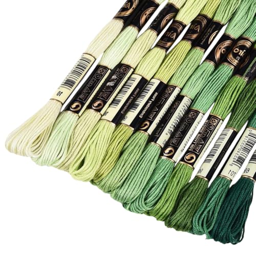 12 Skeins 105 Yards 6 Ply Green Cross Stitch Floss Embroidery Thread Friendship Bracelet String Variegated Gradient Bulk Polyester Yarn Set for Crochet Knitting Sewing Weaving DIY Crafts - color: Multi Green Color