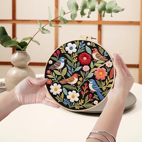 Ohcol Embroidery Kit Beginners Cross Stitch Needlepoint Kits for Adults Needle Point Kits with Hummingbird & Hoop - color: Black - Hummingbird
